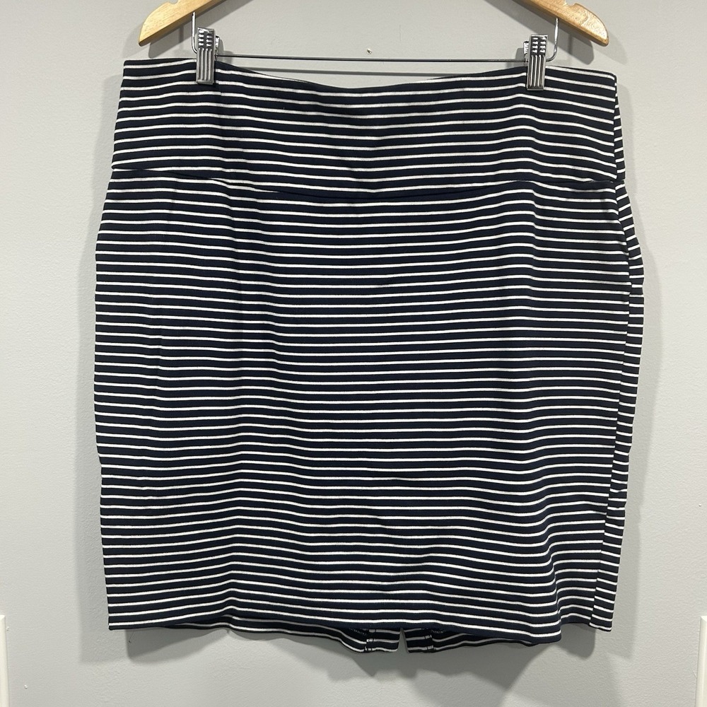 Alfred Sung Skirt XXL Stripped Blue / White Stretch Knee Length Elastic Band